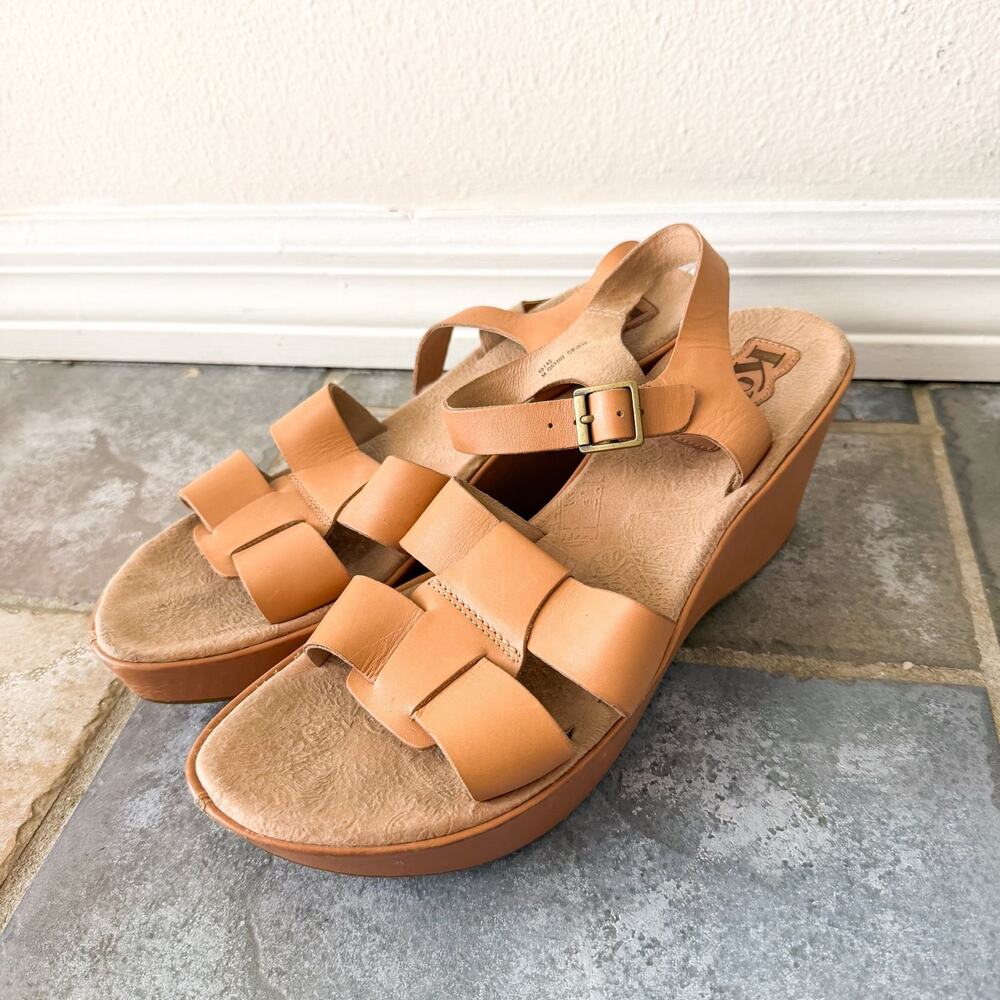 Korks Kork-Ease Tan Leather Wedge Sandals Slingback Comfort Womens 10